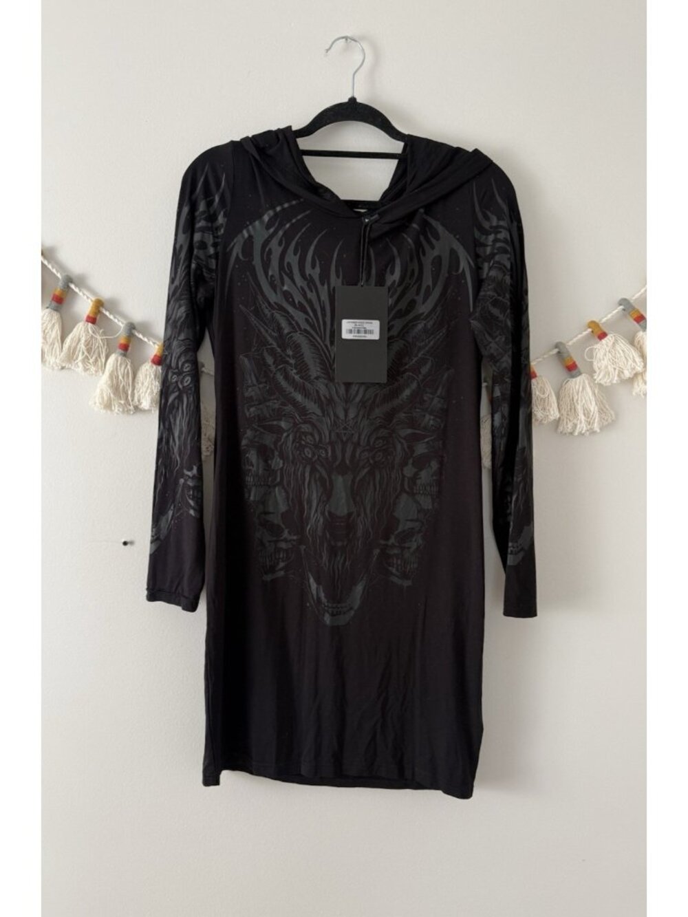 NWT Killstar Untamed Hooded Dress Mini Goth Skull Graphic Steampunk Gothic L
